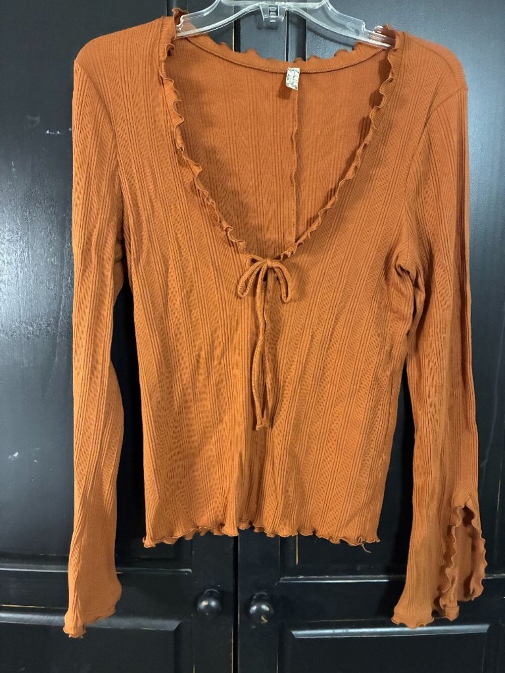 Intimately Free People Fall For You Long Sleeve Ruffle Top Bell Sleeve L Brown